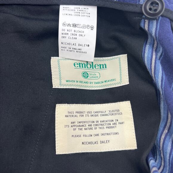 Nicholas Daley 70s Stripe Trouser Irish Linen Waxed Cotton Blue - Picture 4 of 9